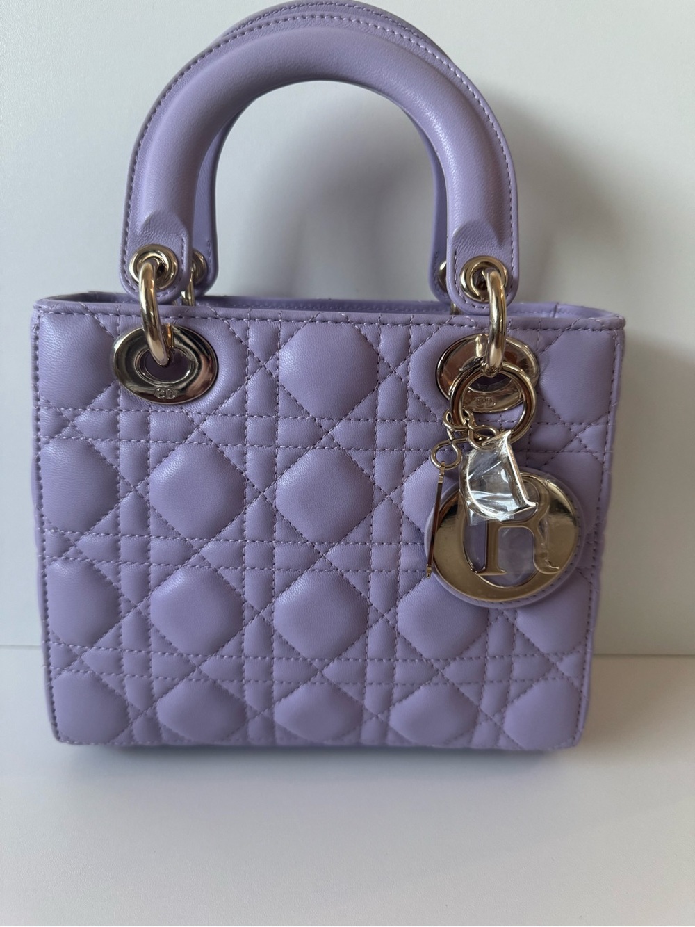 Dior Lady Dior Small Lavender Quilted Leather Top-Handle Bag